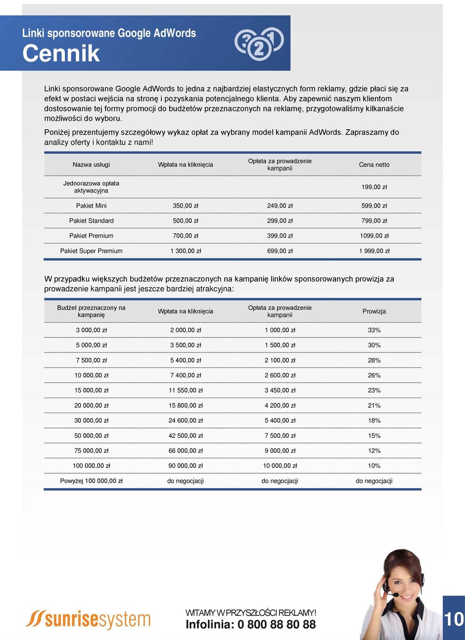 Poniżej prezentujemy szczegółowy wykaz opłat za wybrany model kampanii AdWords. Zapraszamy do analizy oferty i kontaktu z nami!