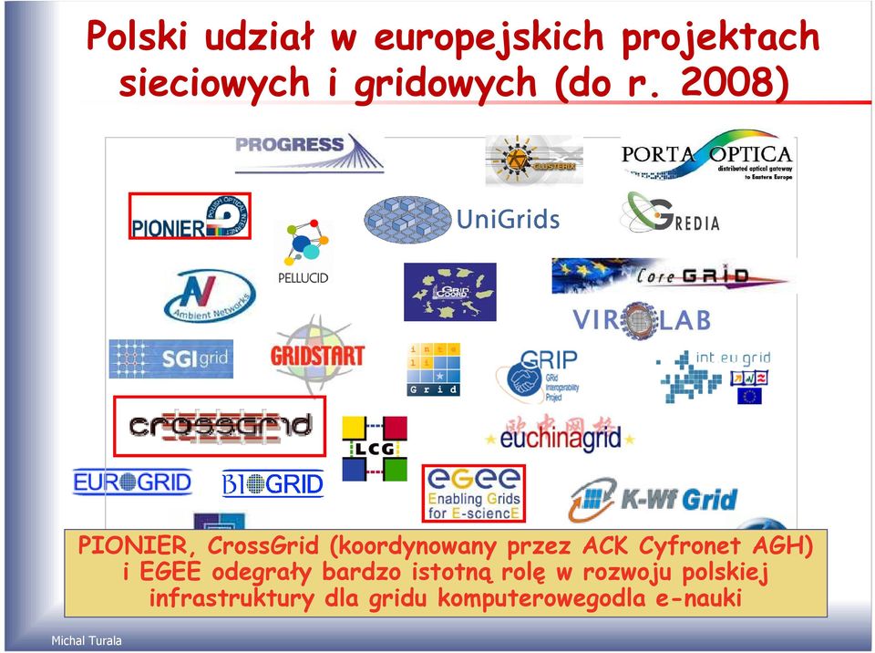 2008) PIONIER, CrossGrid (koordynowany przez ACK Cyfronet AGH)