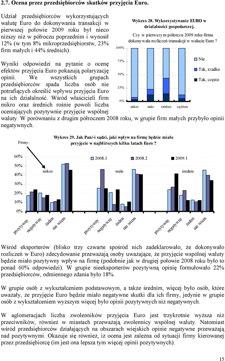 23% firm małych i 44% średnich). 10 75% Wykres 28. Wykorzystywanie EURO w działalności gospodarczej. Czy w pierwszym półorczu 2009 roku firma dokonywała rozliczeń transakcji w walucie Euro?