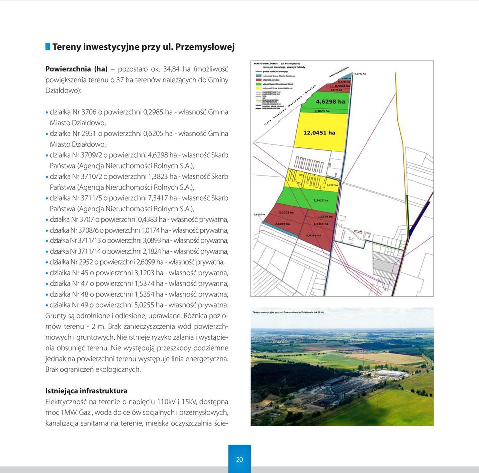 ha - własność Gmina Miasto Działdowo, działka Nr 3709/2 o powierzchni 4,6298 ha - własność Skarb Państwa (Ag