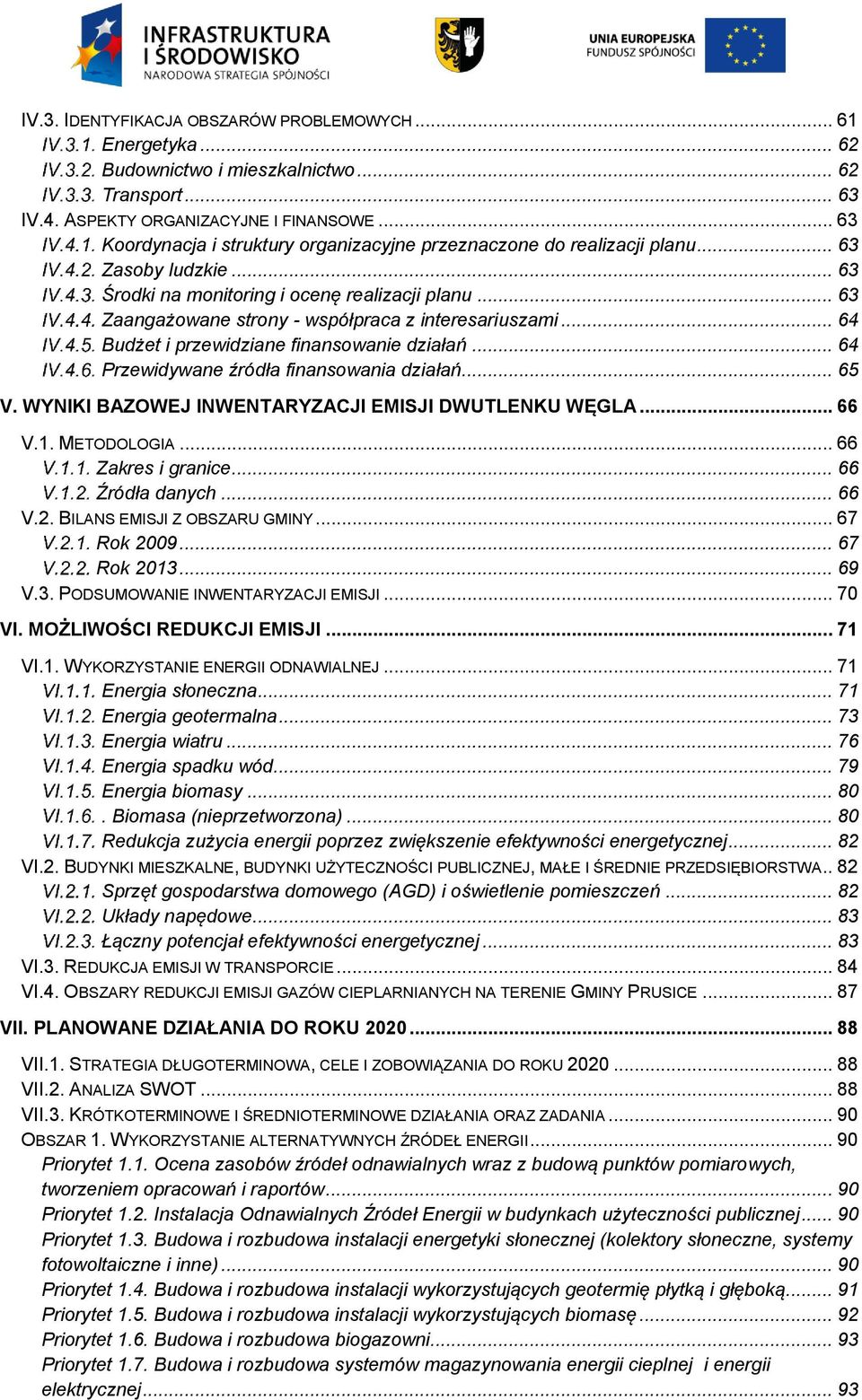 .. 63 Zaangażowane strony - współpraca z interesariuszami... 64 Budżet i przewidziane finansowanie działań... 64 Przewidywane źródła finansowania działań... 65 V.