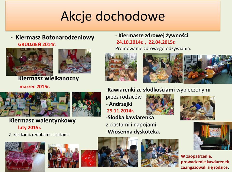 Z kartkami, ozdobami i lizakami -Kawiarenki ze słodkościami wypieczonymi przez rodziców - Andrzejki 29.11.2014r.