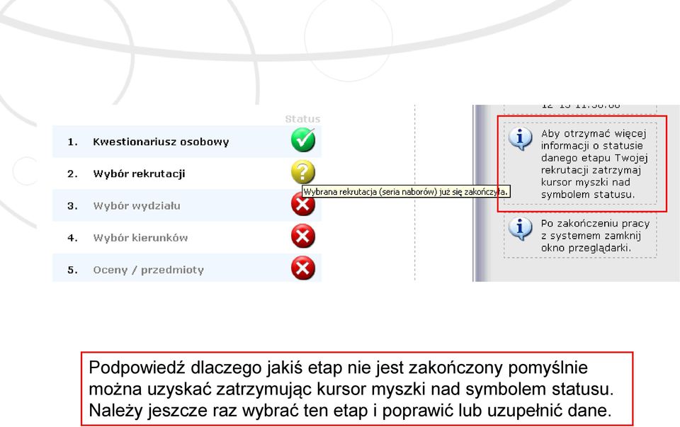 kursor myszki nad symbolem statusu.