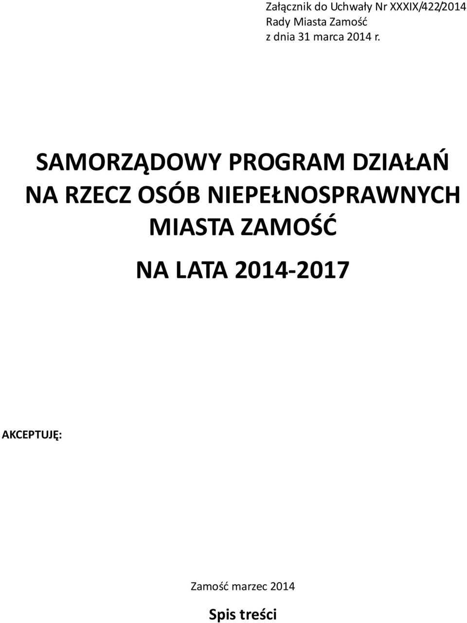 SAMORZĄDOWY PROGRAM DZIAŁAŃ NA RZECZ OSÓB