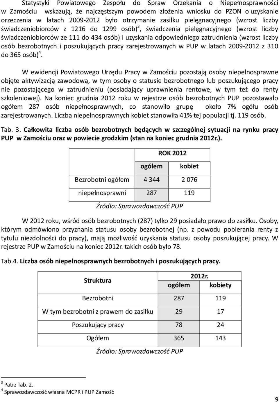 zatrudnienia (wzrost liczby osób bezrobotnych i poszukujących pracy zarejestrowanych w PUP w latach 2009-2012 z 310 do 365 osób) 4.