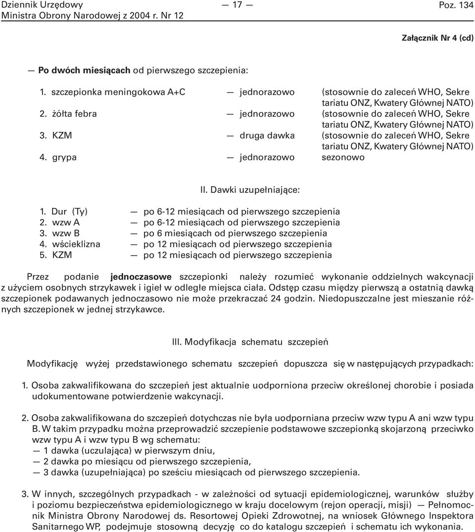 grypa jednorazowo sezonowo II. Dawki uzupełniające: 1. Dur (Ty) po 6-12 miesiącach od pierwszego szczepienia 2. wzw A po 6-12 miesiącach od pierwszego szczepienia 3.