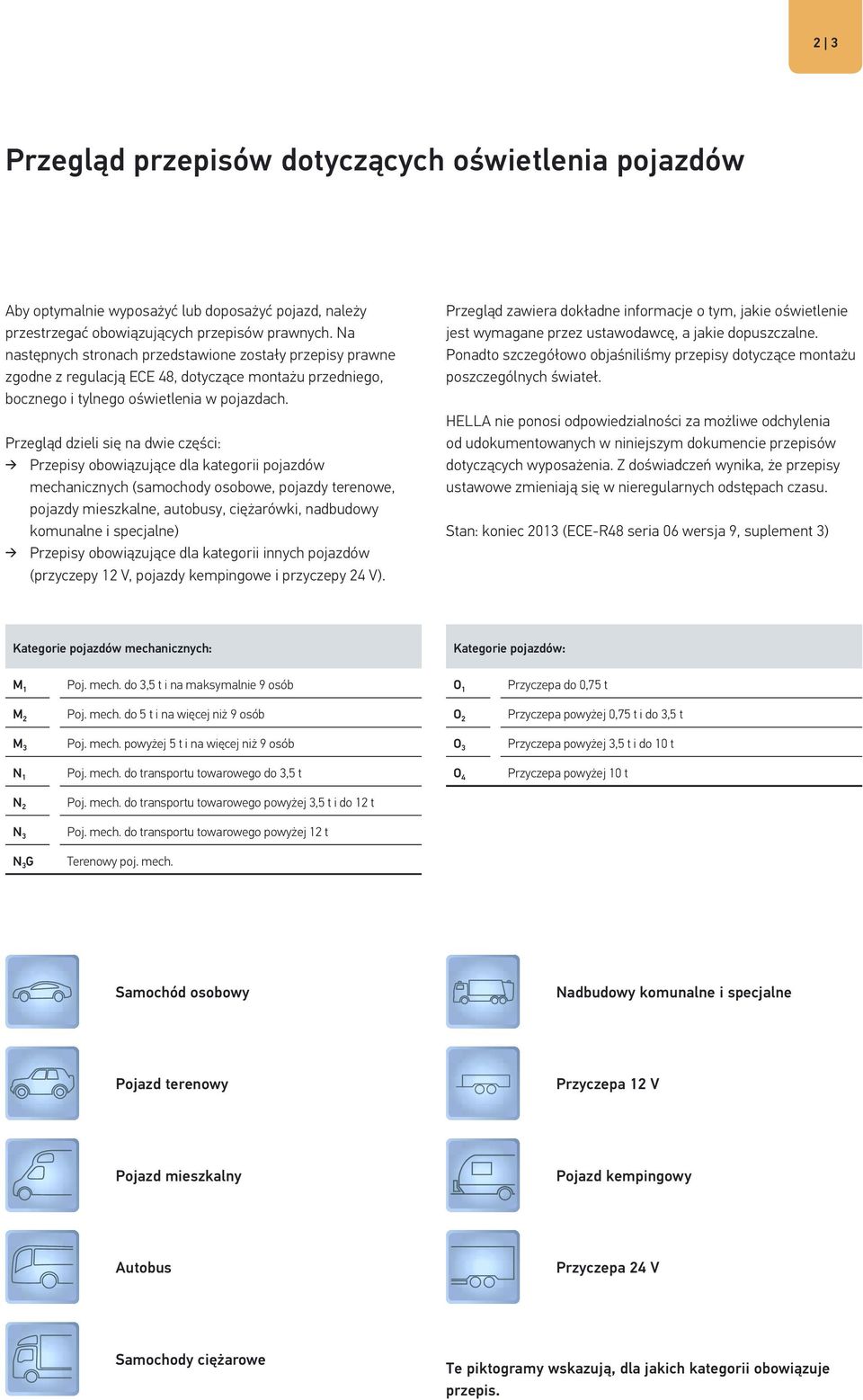 Przegląd dzieli się na dwie części: Przepisy obowiązujące dla kategorii pojazdów mechanicznych (samochody osobowe, pojazdy terenowe, pojazdy mieszkalne, autobusy, ciężarówki, nadbudowy komunalne i