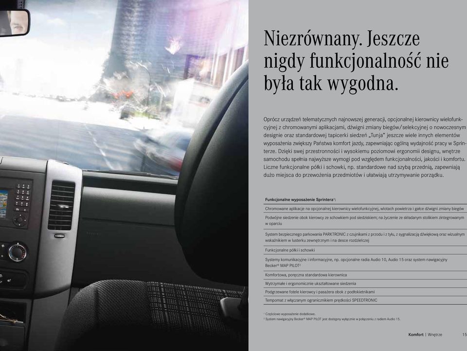 tapicerki siedzeń Tunja jeszcze wiele innych elementów wy posażenia zwiększy Państwa komfort jazdy, zapewniając ogólną wydajność pracy w Sprinte rze.