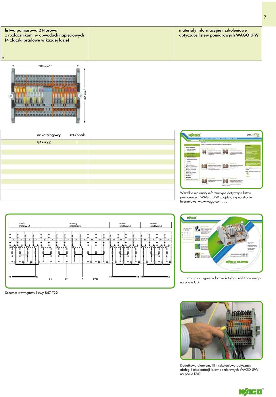 847-722 1 Wszelkie materiały informacyjne dotyczące listew pomiarowych WAGO LPW znajdują się na stronie internetowej www.wago.com.