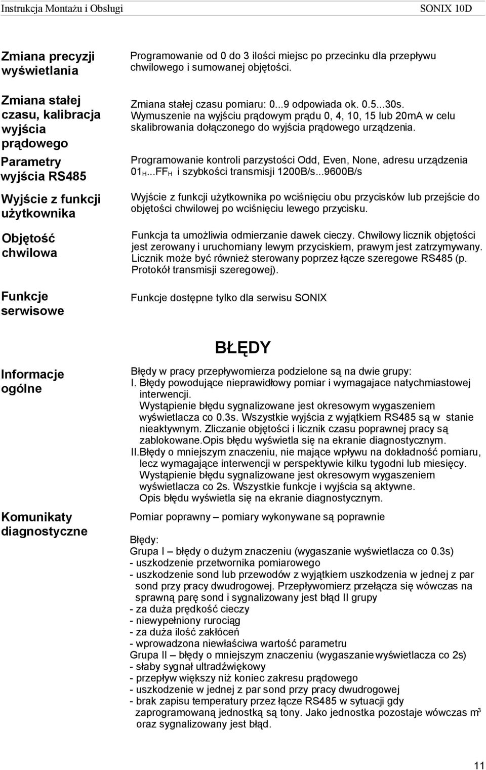 Wymuszenie na wyjściu prądowym prądu 0, 4, 10, 15 lub 20mA w celu skalibrowania dołączonego do wyjścia prądowego urządzenia. Programowanie kontroli parzystości Odd, Even, None, adresu urządzenia 01 H.