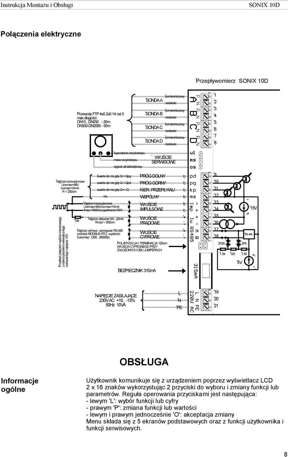 Ucemax=48V Icemax=10mA R < 200om Przykład połączeń wyjścia impulsowego z wykorzystaniem wewnętrznego izolowanego napięcia 15V 10k zwarte do ms gdy Q > Qpg zwarte do ms gdy Q < Qpd zwarte do ms gdy Q