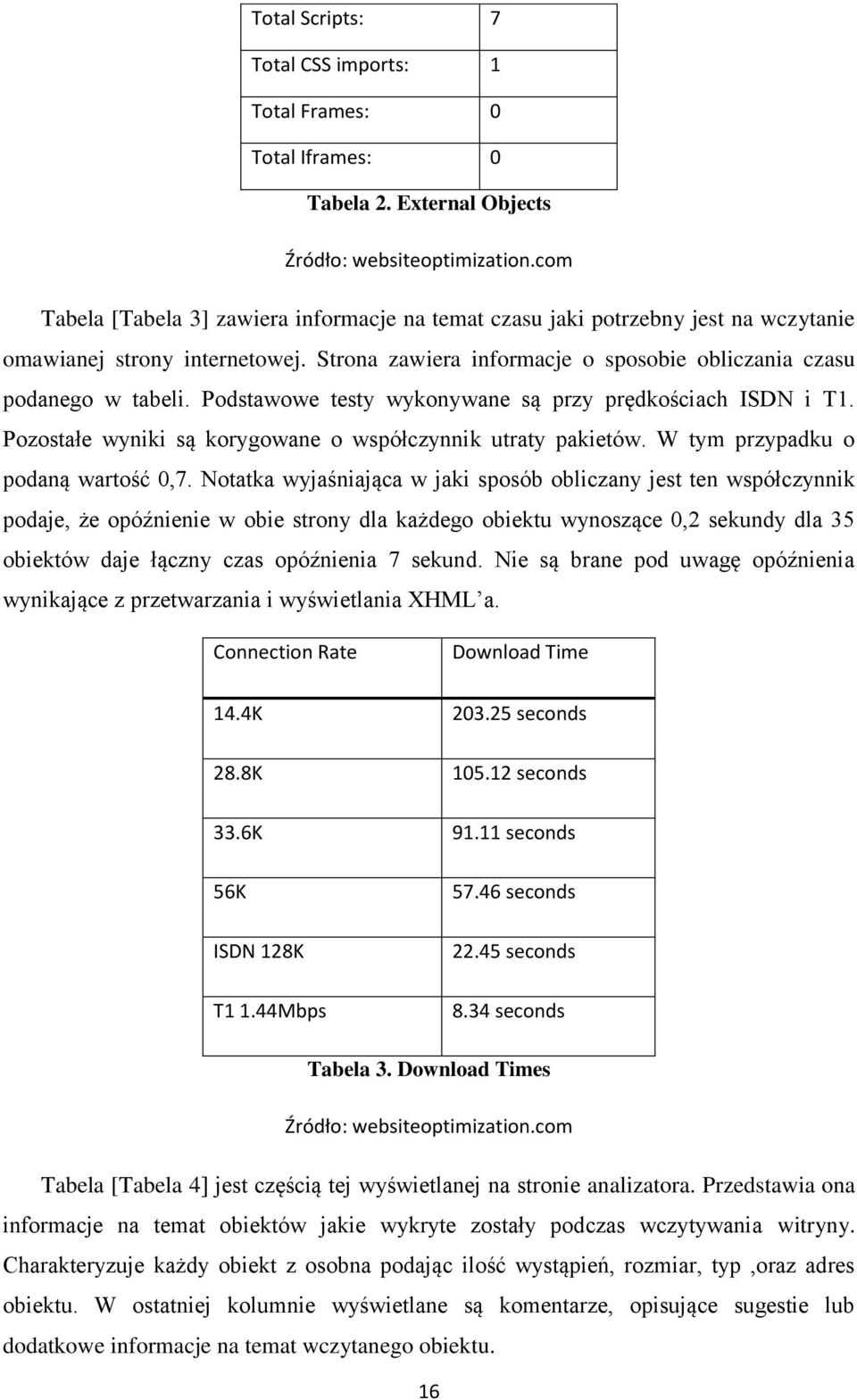 Podstawowe testy wykonywane są przy prędkościach ISDN i T1. Pozostałe wyniki są korygowane o współczynnik utraty pakietów. W tym przypadku o podaną wartość 0,7.