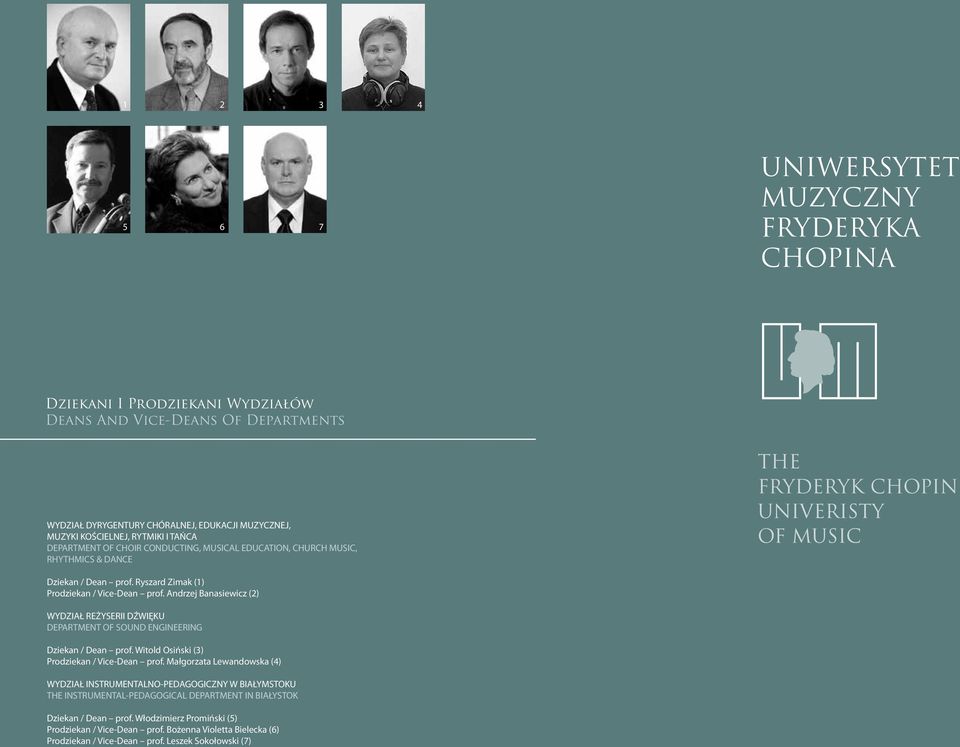 Andrzej Banasiewicz (2) WYDZIAŁ REŻYSERII DŹWIĘKU DEPARTMENT OF SOUND ENGINEERING Dziekan / Dean prof. Witold Osiński (3) Prodziekan / Vice-Dean prof.