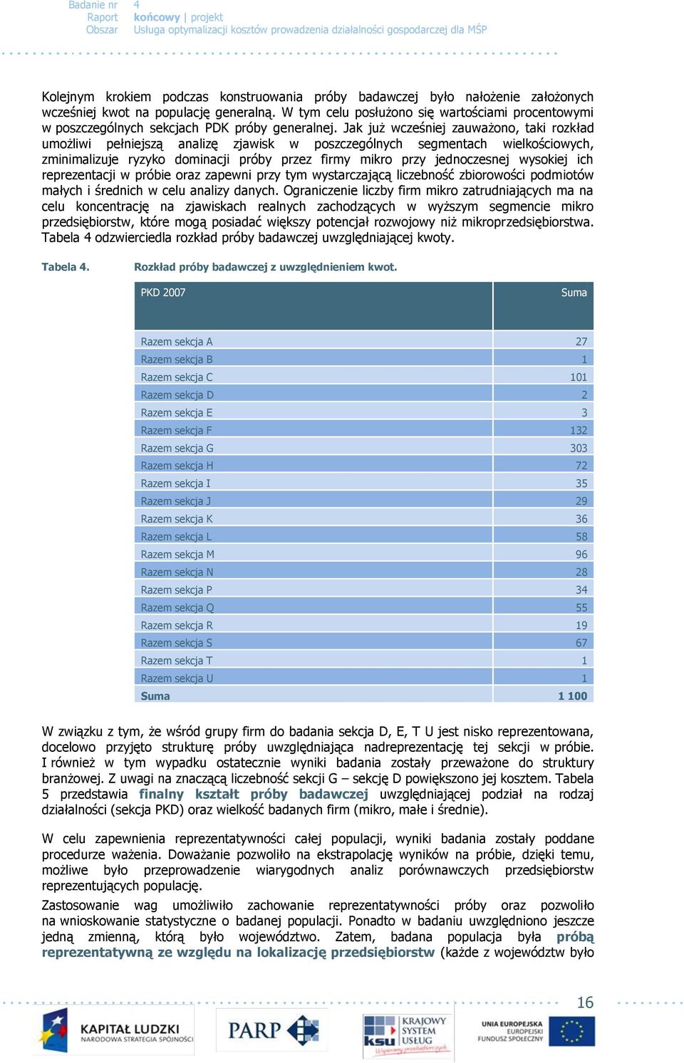 Jak już wcześniej zauważono, taki rozkład umożliwi pełniejszą analizę zjawisk w poszczególnych segmentach wielkościowych, zminimalizuje ryzyko dominacji próby przez firmy mikro przy jednoczesnej