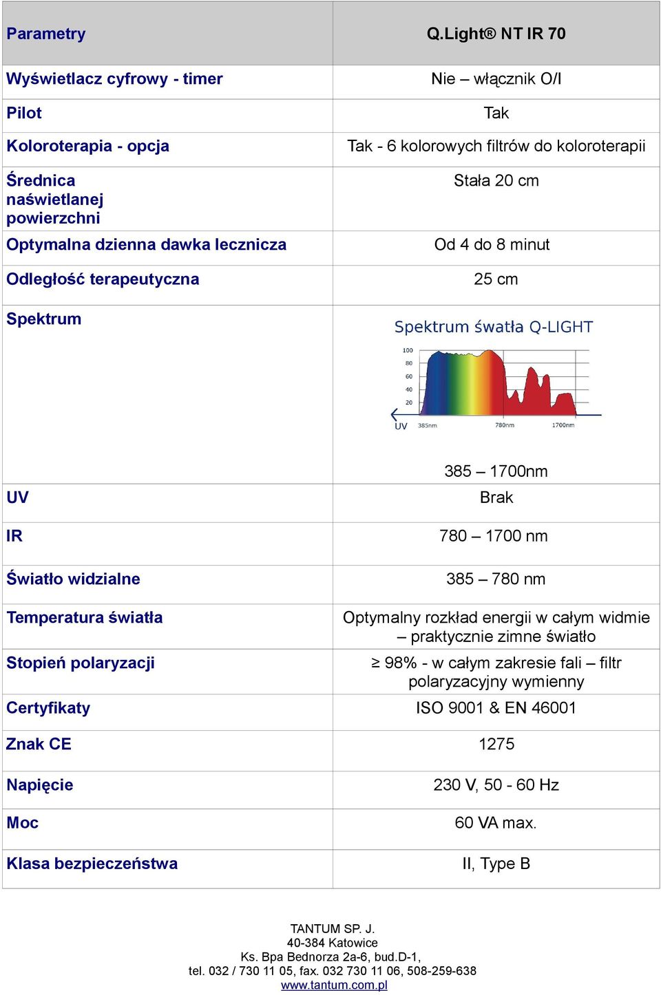 terapeutyczna Nie włącznik O/I Tak Tak - 6 kolorowych filtrów do koloroterapii Stała 20 cm Od 4 do 8 minut 25 cm Spektrum UV IR Światło widzialne 385 1700nm