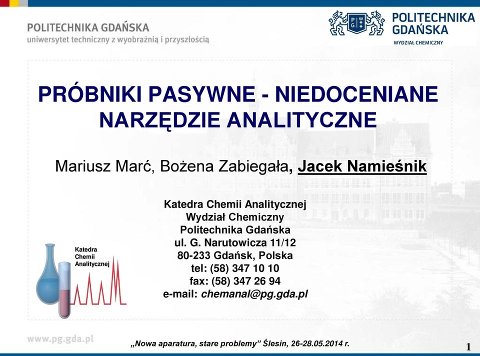 Analitycznej Wydział Chemiczny Politechnika Gd