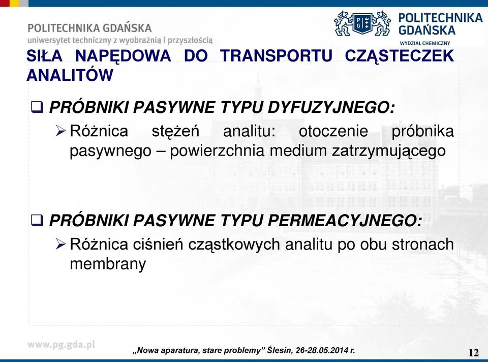 pasywnego powierzchnia medium zatrzymującego PRÓBNIKI PASYWNE TYPU