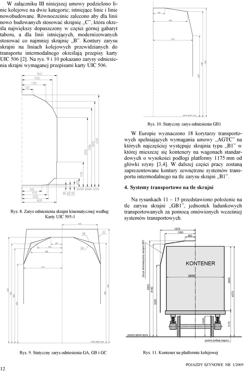 B. Kontury zarysu skrajn na lnach kolejowych przewdzanych do transportu ntermodalnego określają przepsy karty UIC 506 [2]. Na rys.