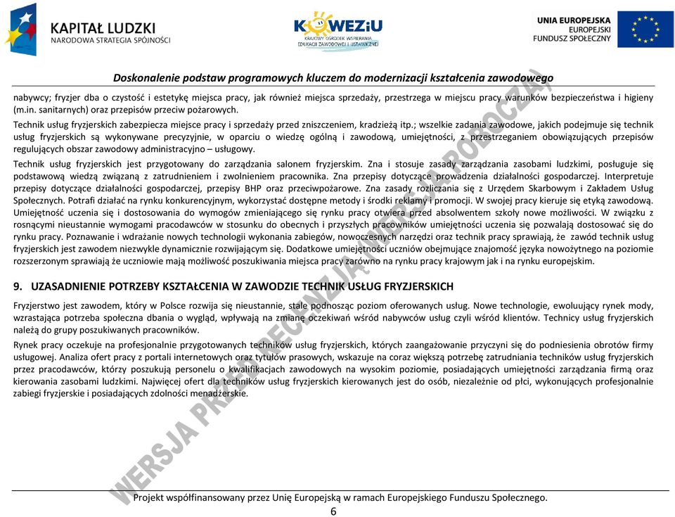 ; wszelkie zadania zawodowe, jakich podejmuje się technik usług fryzjerskich są wykonywane precyzyjnie, w oparciu o wiedzę ogólną i zawodową, umiejętności, z przestrzeganiem obowiązujących przepisów