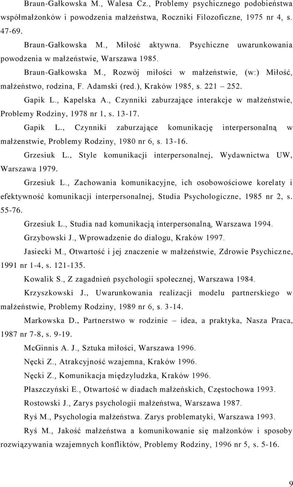 Gapik L., Kapelska A., Czynniki zaburzające interakcje w małżeństwie, Problemy Rodziny, 1978 nr 1, s. 13-17. Gapik L.