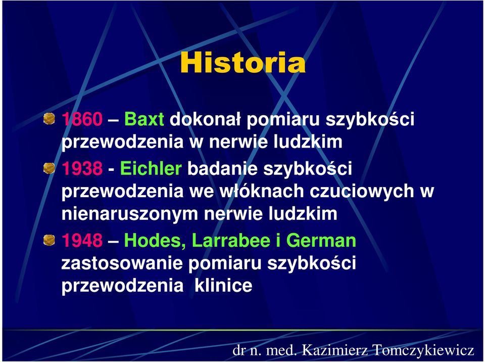 włóknach czuciowych w nienaruszonym nerwie ludzkim 1948 Hodes,