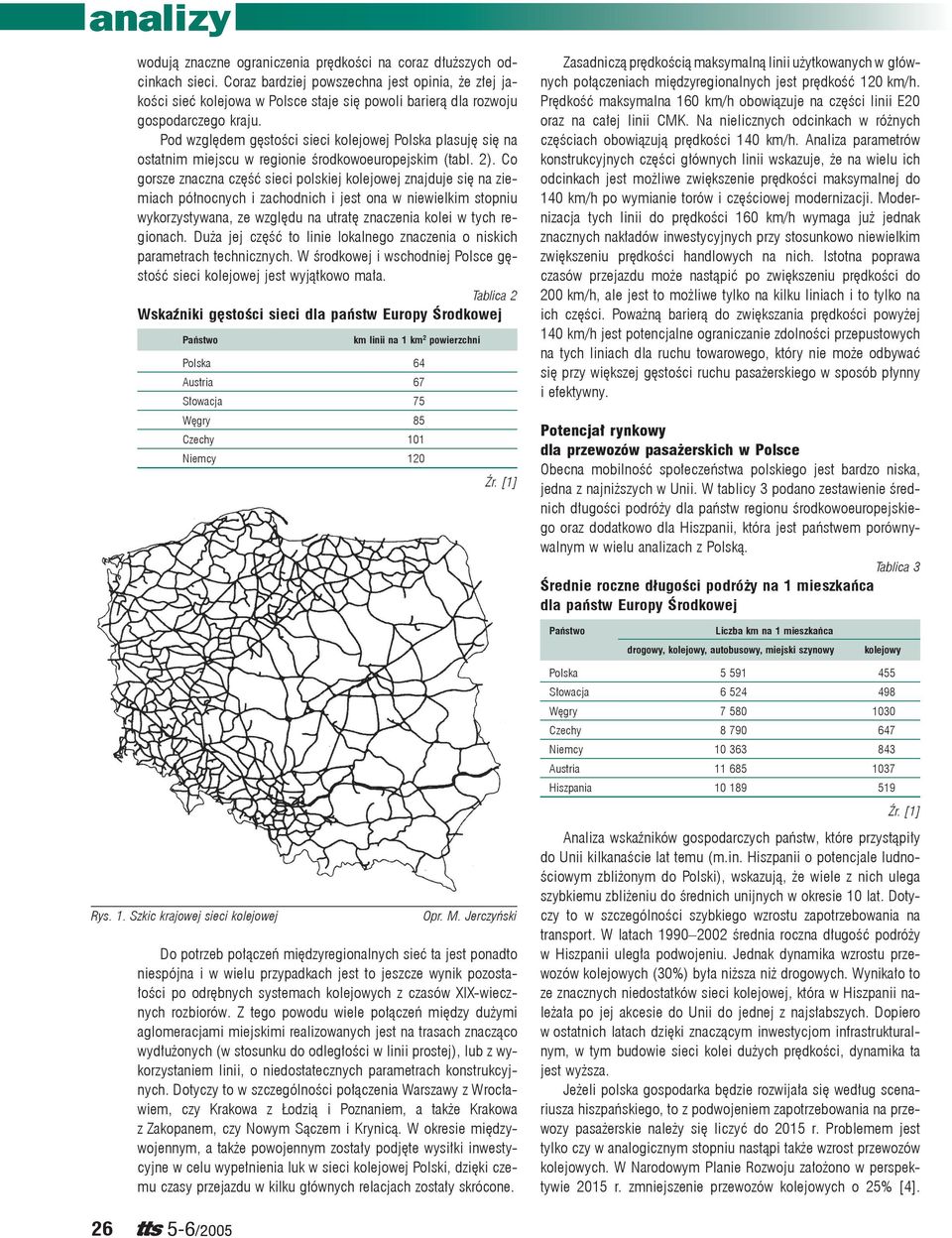 Pod względem gęstości sieci kolejowej Polska plasuję się na ostatnim miejscu w regionie środkowoeuropejskim (tabl. 2).