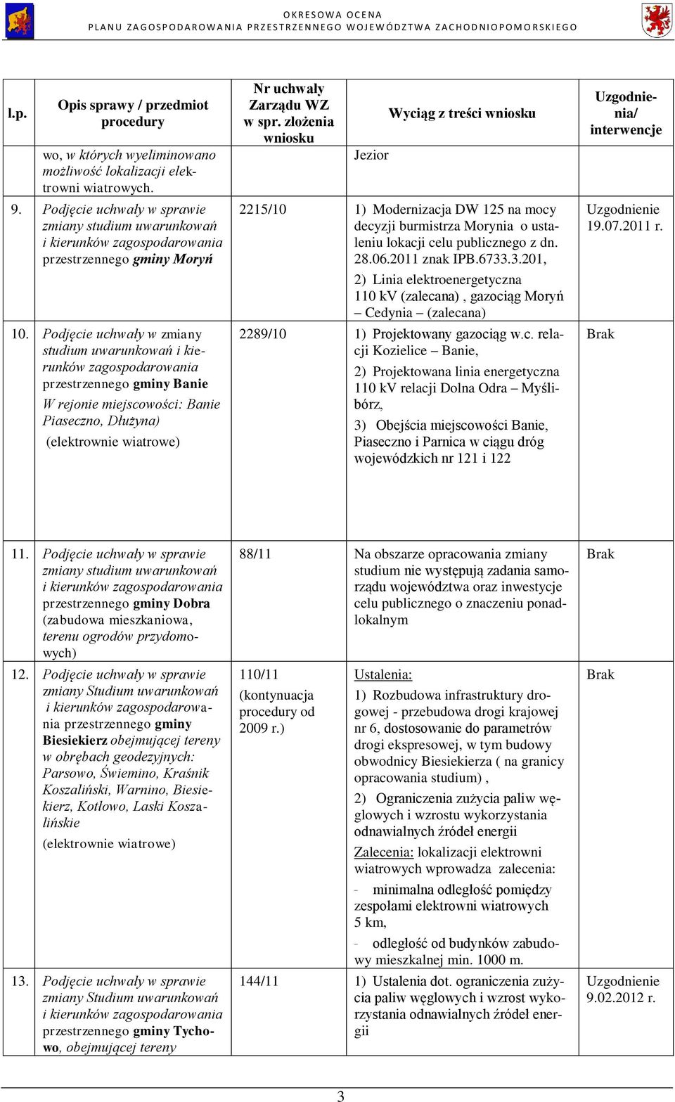 DW 125 na mocy decyzji burmistrza Morynia o ustaleniu lokacji celu publicznego z dn. 28.06.2011 znak IPB.6733