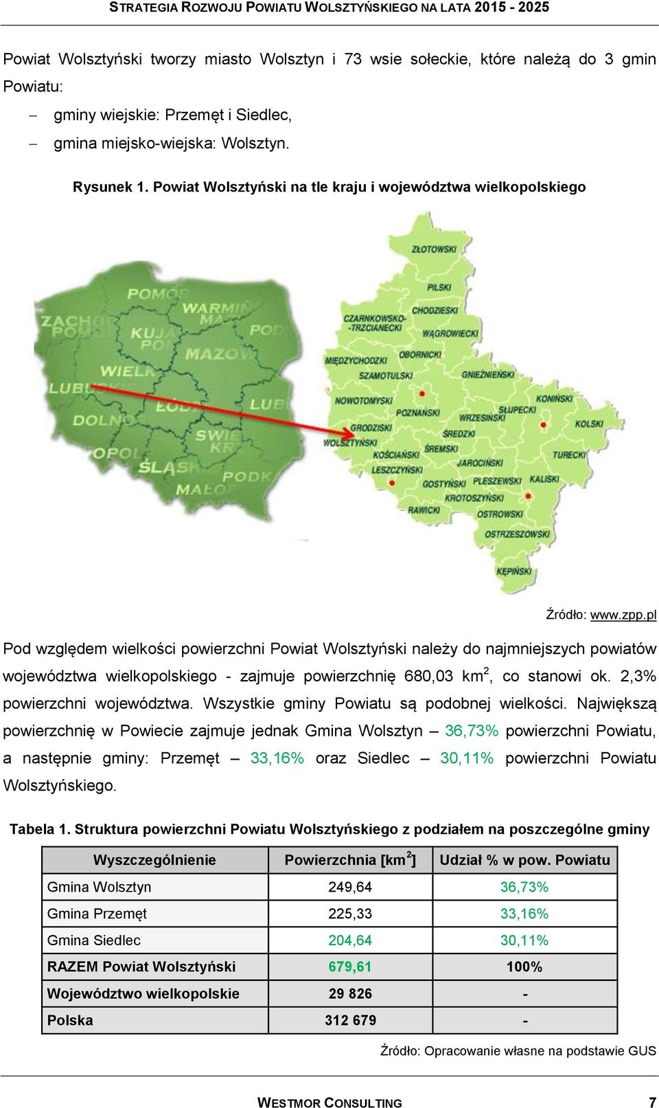 pl Pod względem wielkości powierzchni Powiat Wolsztyński należy do najmniejszych powiatów województwa wielkopolskiego - zajmuje powierzchnię 680,03 km 2, co stanowi ok. 2,3% powierzchni województwa.