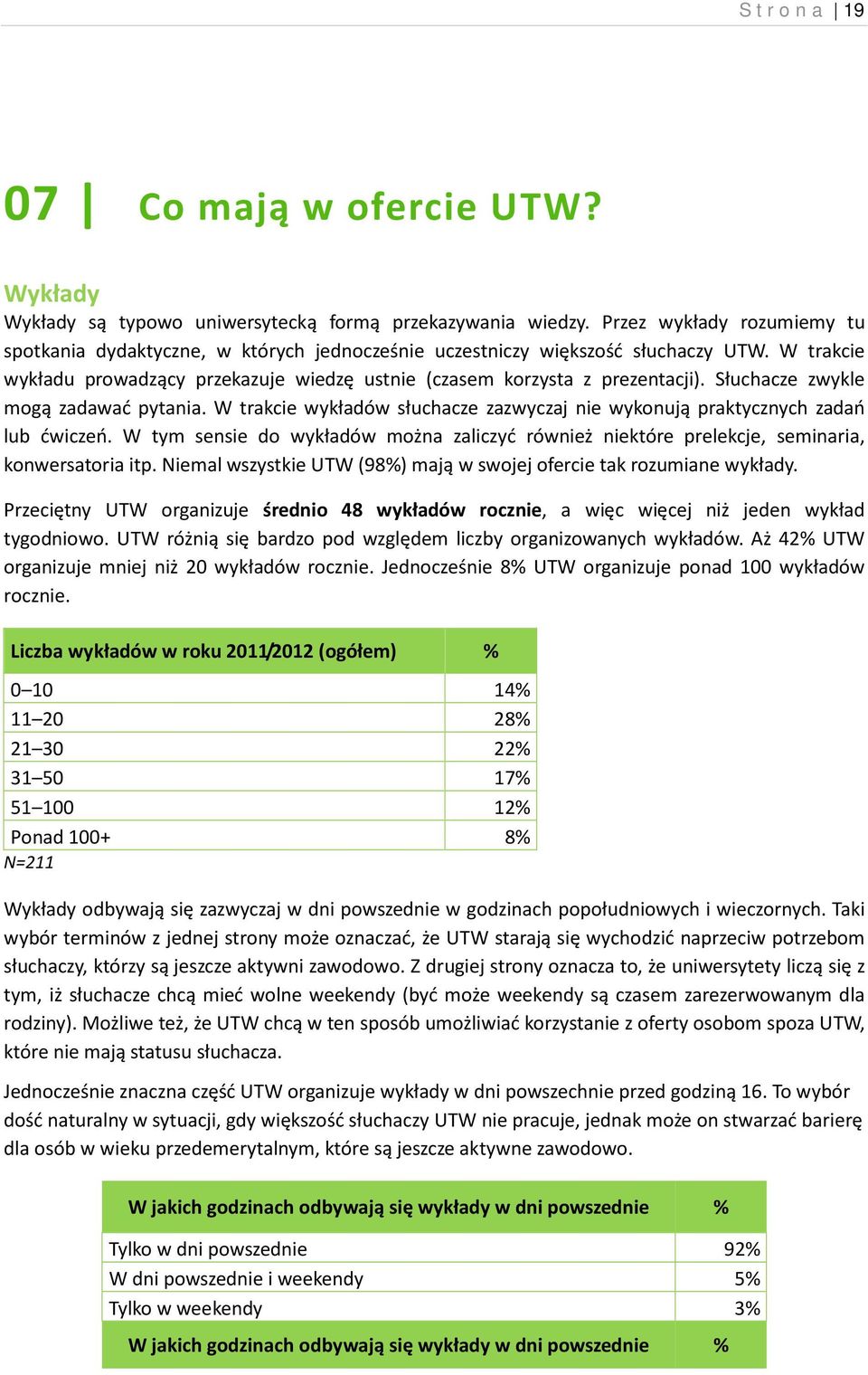 Słuchacze zwykle mogą zadawać pytania. W trakcie wykładów słuchacze zazwyczaj nie wykonują praktycznych zadań lub ćwiczeń.