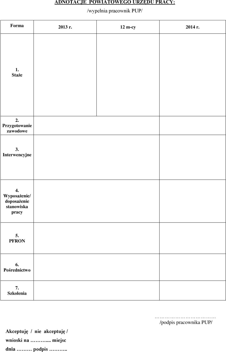 Wyposażenie/ doposażenie stanowiska pracy 5. PFRON 6. Pośrednictwo 7.