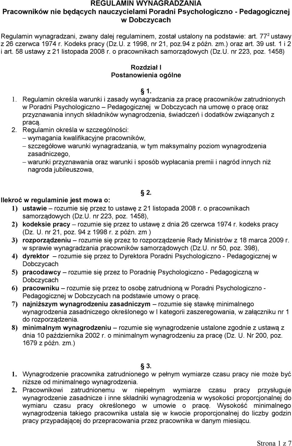 1458) Rozdział I Postanowienia ogólne 1.