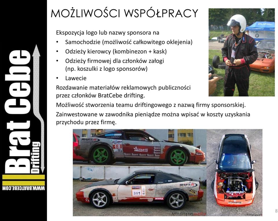 koszulki z logo sponsorów) Lawecie Rozdawanie materiałów reklamowych publiczności przez członków BratCebe drifting.