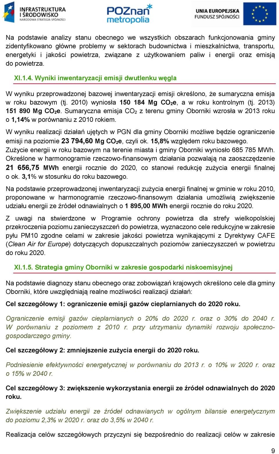 Wyniki inwentaryzacji emisji dwutlenku węgla W wyniku przeprowadzonej bazowej inwentaryzacji emisji określono, że sumaryczna emisja w roku bazowym (tj.