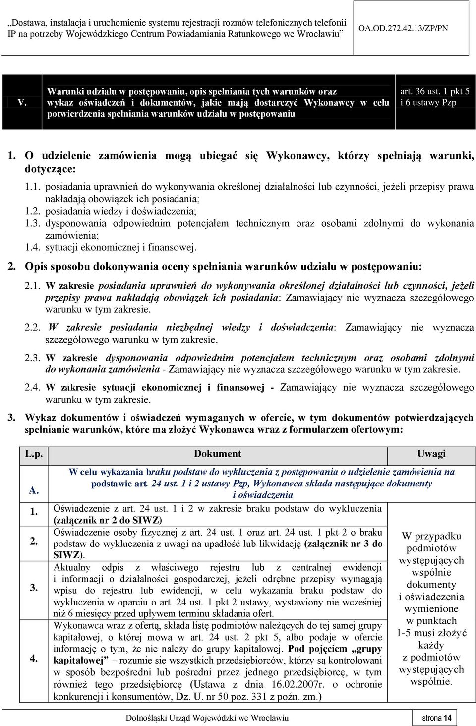 2. posiadania wiedzy i doświadczenia; 1.3. dysponowania odpowiednim potencjałem technicznym oraz osobami zdolnymi do wykonania zamówienia; 1.4. sytuacji ekonomicznej i finansowej. 2.