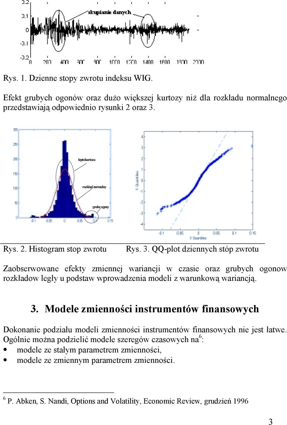 QQ-plo dziennych sóp zwrou Zaobserwowane efeky zmiennej wariancji w czasie oraz grubych ogonow rozkładow legły u podsaw wprowadzenia modeli z warunkową wariancją. 3.