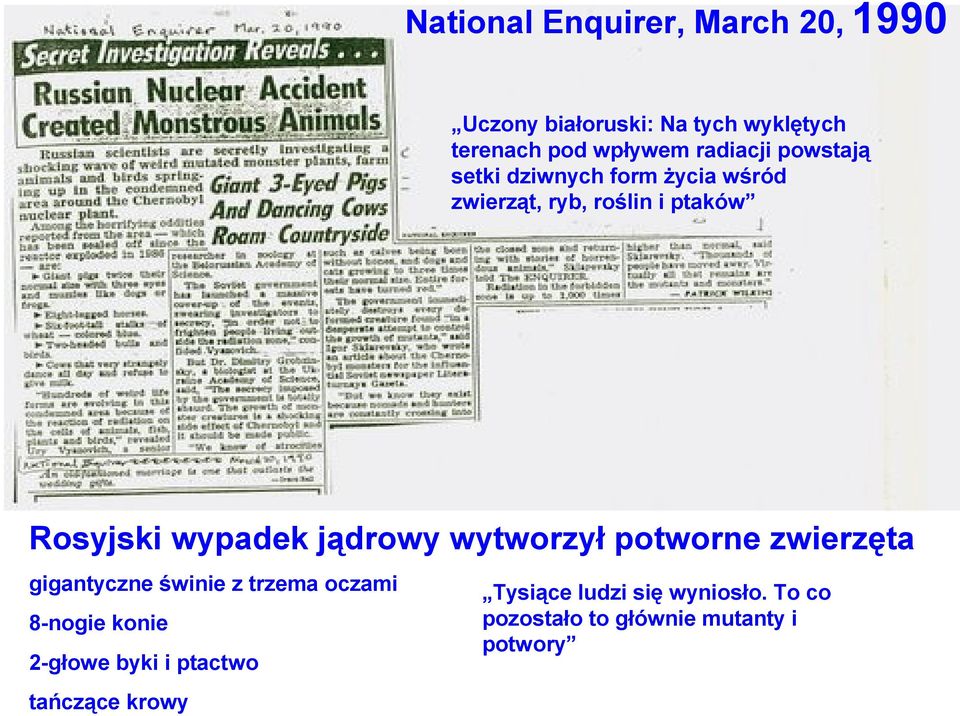 wypadek jądrowy wytworzył potworne zwierzęta gigantyczne świnie z trzema oczami 8-nogie konie