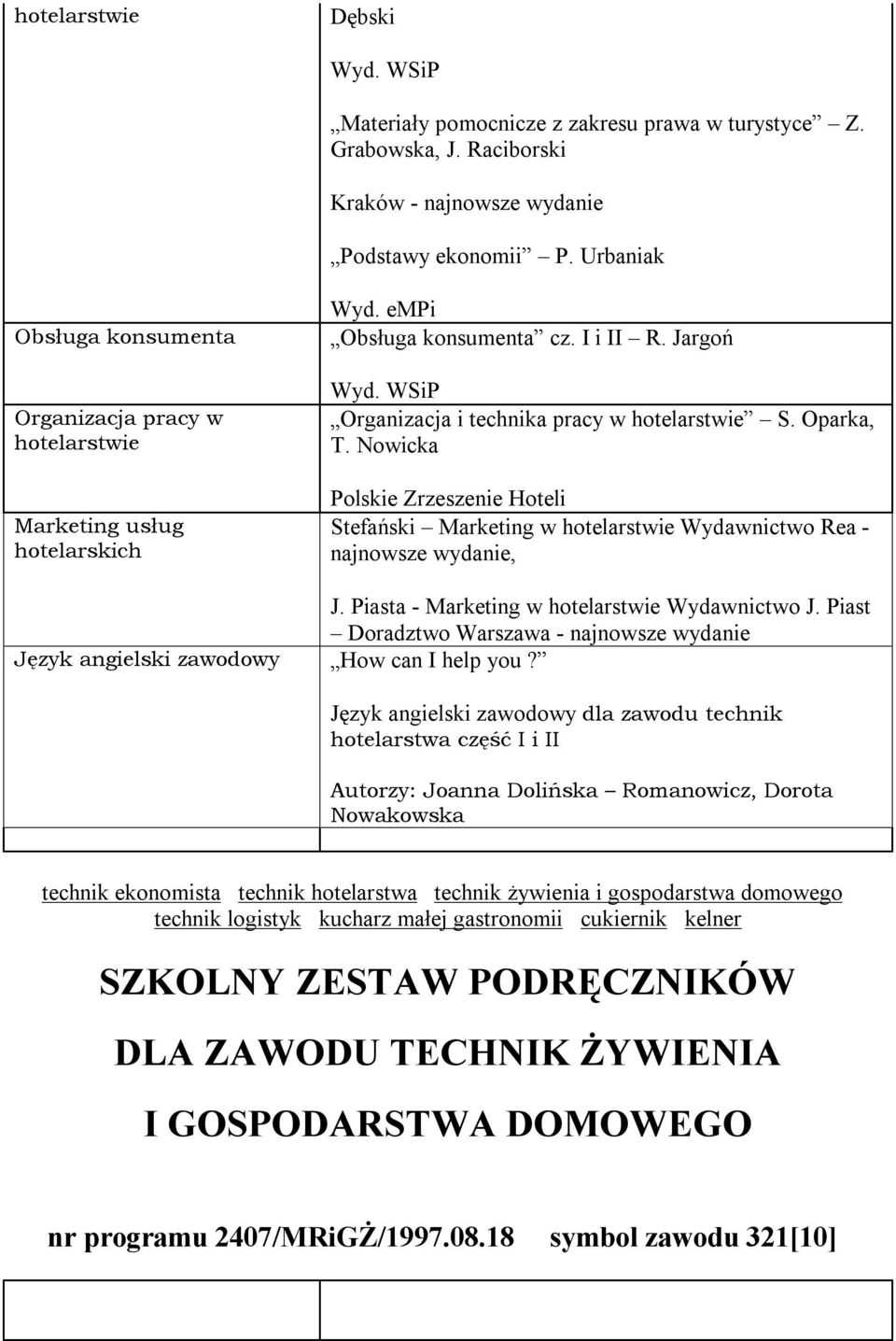 Nowicka Polskie Zrzeszenie Hoteli Stefański Marketing w hotelarstwie Wydawnictwo Rea - najnowsze wydanie, J. Piasta - Marketing w hotelarstwie Wydawnictwo J.