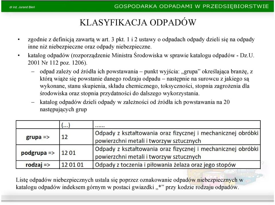 odpad zależy od źródła ich powstawania punkt wyjścia: grupa określająca branżę, z którą wiąże się powstanie danego rodzaju odpadu następnie na surowcu z jakiego są wykonane, stanu skupienia, składu