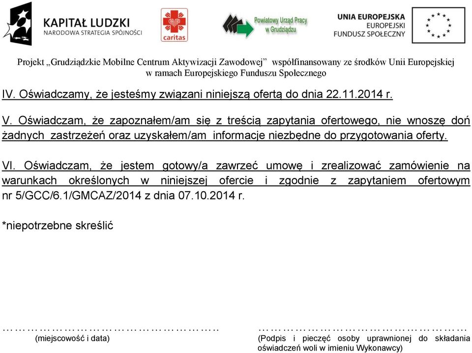 przygotowania oferty. VI.