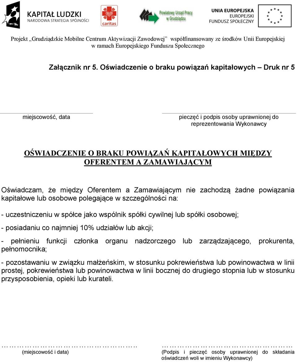 powiązania kapitałowe lub osobowe polegające w szczególności na: - uczestniczeniu w spółce jako wspólnik spółki cywilnej lub spółki osobowej; - posiadaniu co najmniej 10% udziałów lub akcji; -