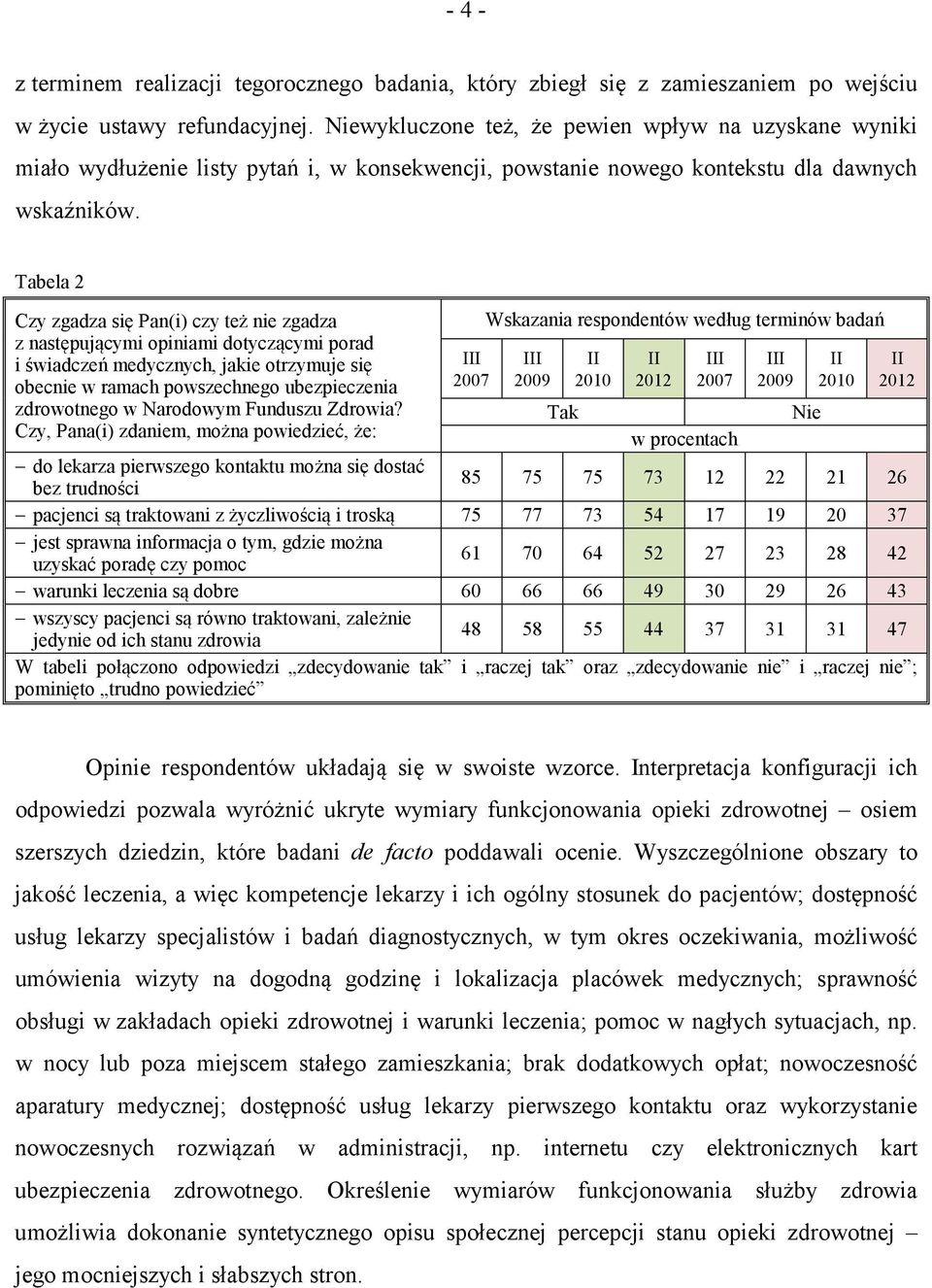 Tabela 2 Czy zgadza się Pan(i) czy też nie zgadza z następującymi opiniami dotyczącymi porad i świadczeń medycznych, jakie otrzymuje się obecnie w ramach powszechnego ubezpieczenia zdrowotnego w