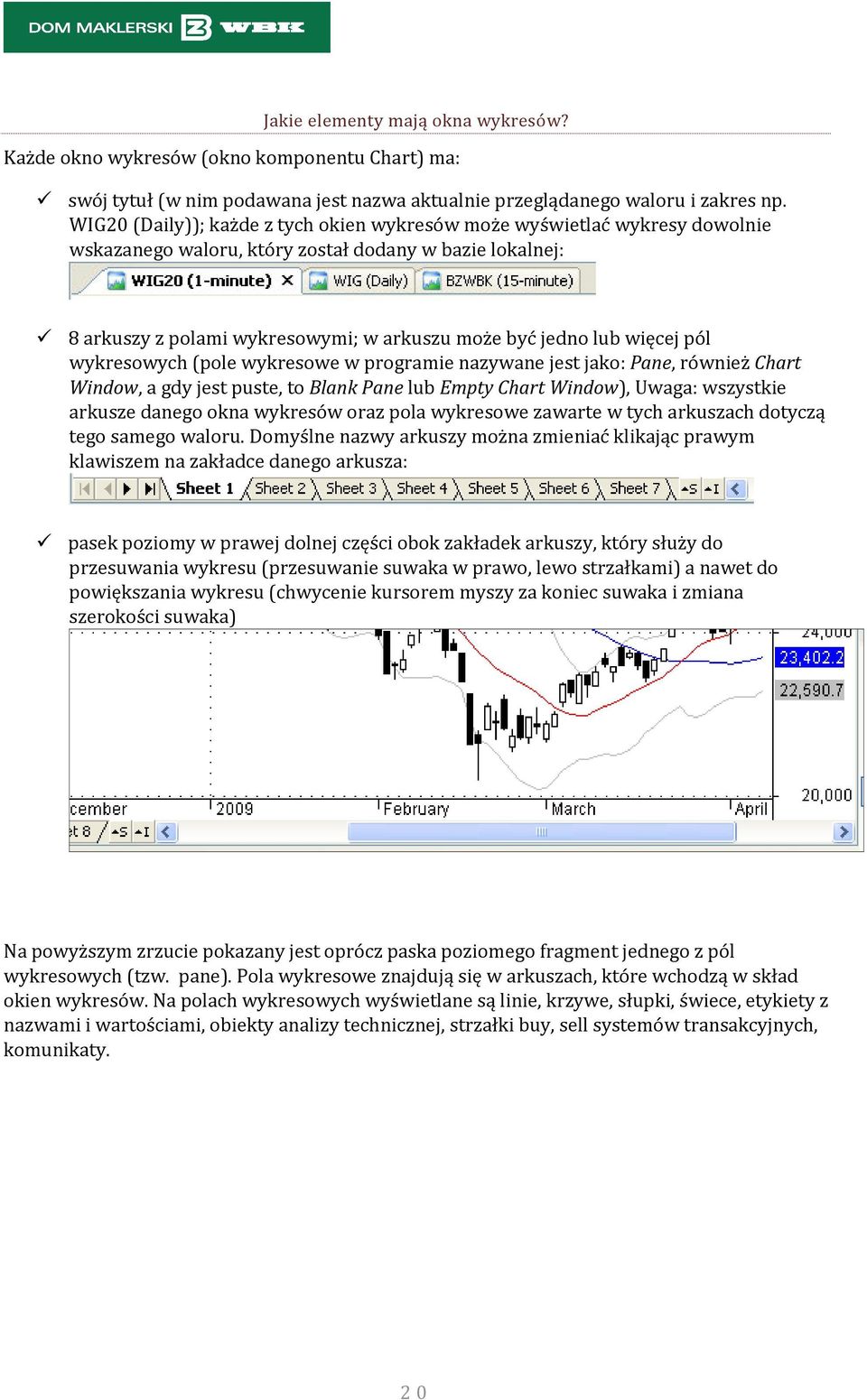 więcej pól wykresowych (pole wykresowe w programie nazywane jest jako: Pane, również Chart Window, a gdy jest puste, to Blank Pane lub Empty Chart Window), Uwaga: wszystkie arkusze danego okna