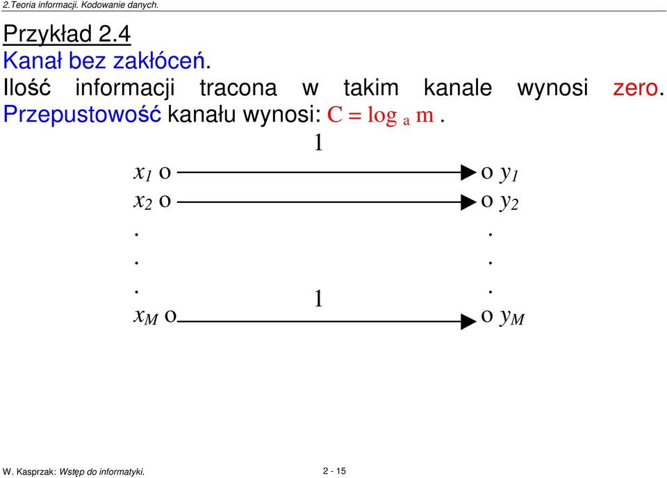 Przepustowo kanału wynosi: C = log a m. x 1 o x 2 o.