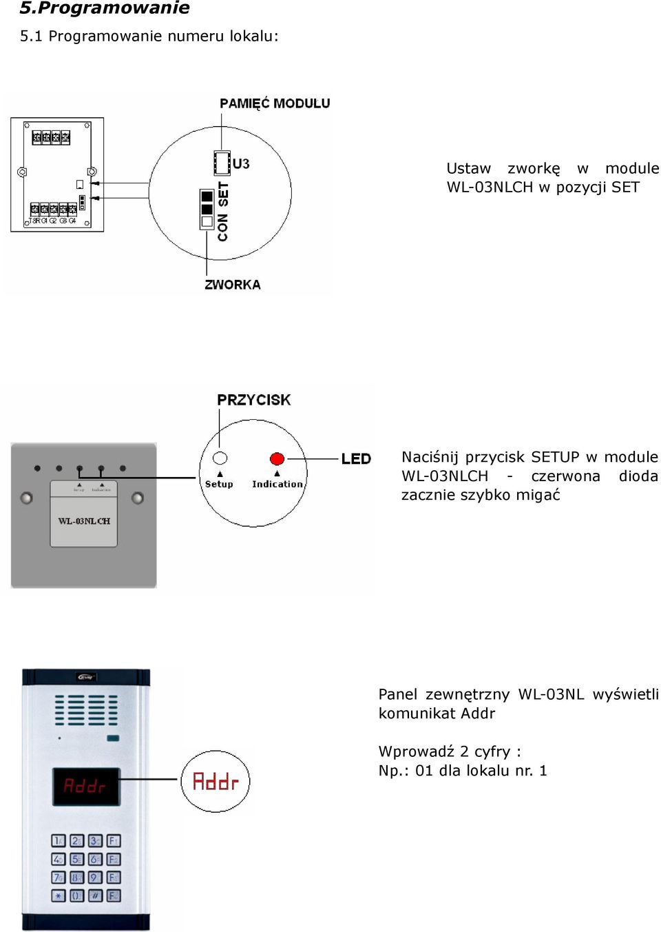 pozycji SET Naciśnij przycisk SETUP w module WL-03NLCH - czerwona