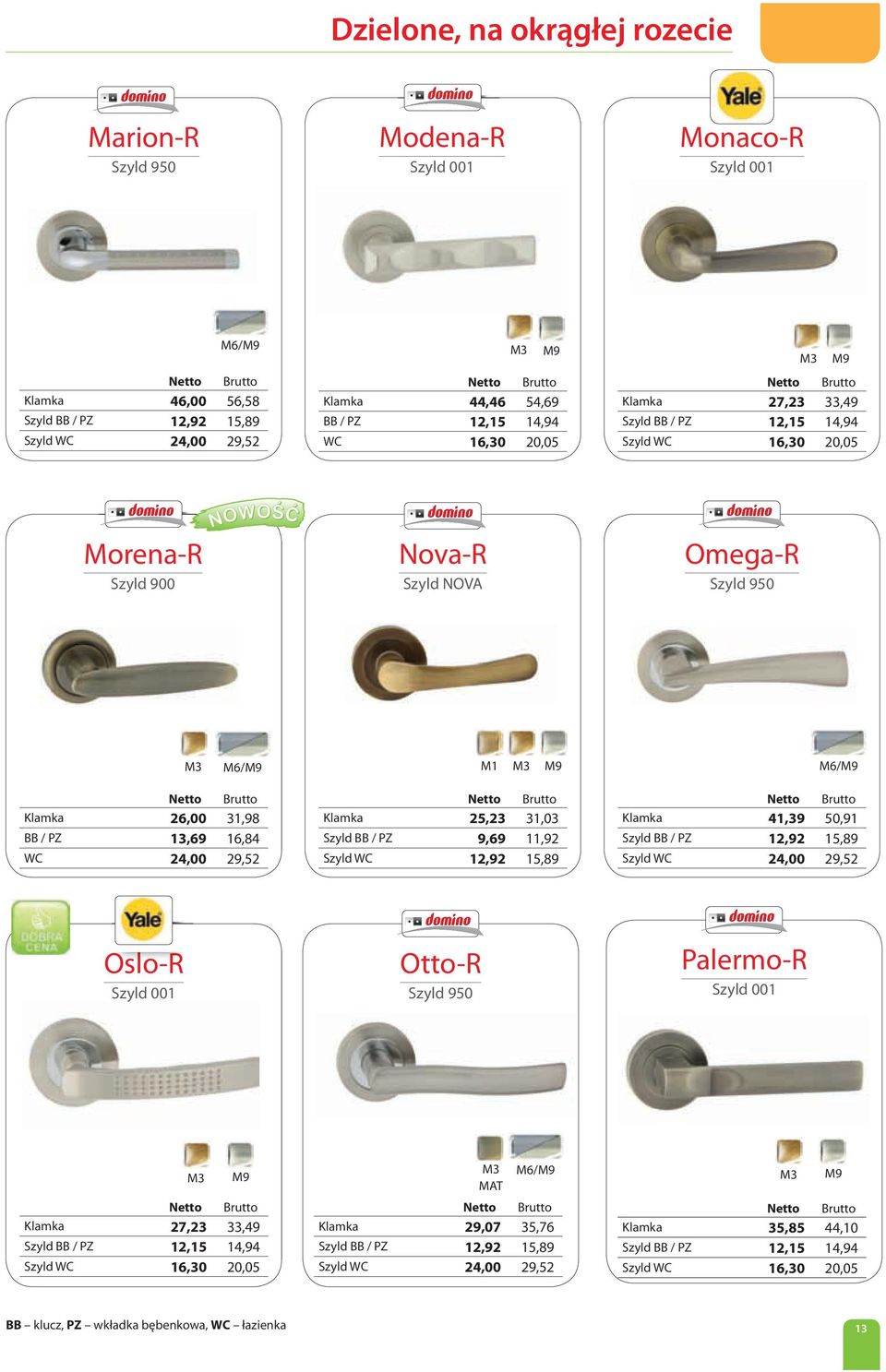 Klamka 25,23 31,03 Szyld BB / PZ 9,69 11,92 Szyld WC 12,92 15,89 Klamka 41,39 50,91 Szyld BB / PZ 12,92 15,89 Szyld WC 24,00 29,52 Oslo-R Szyld 001 Otto-R Szyld 950 Palermo-R Szyld 001 Klamka 27,23