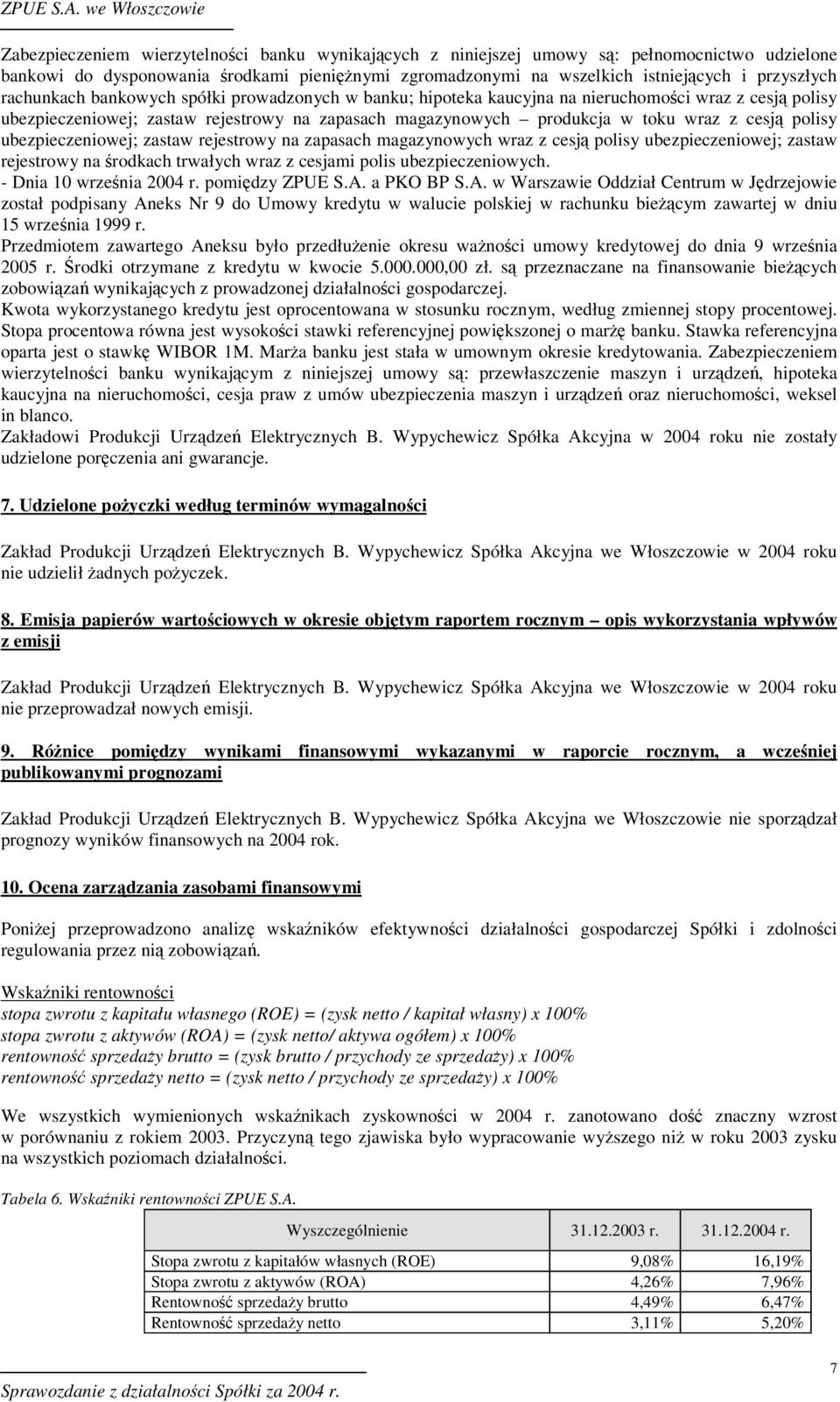 ubezpieczeniowej; zastaw rejestrowy na zapasach magazynowych wraz z cesj polisy ubezpieczeniowej; zastaw rejestrowy na rodkach trwałych wraz z cesjami polis ubezpieczeniowych.