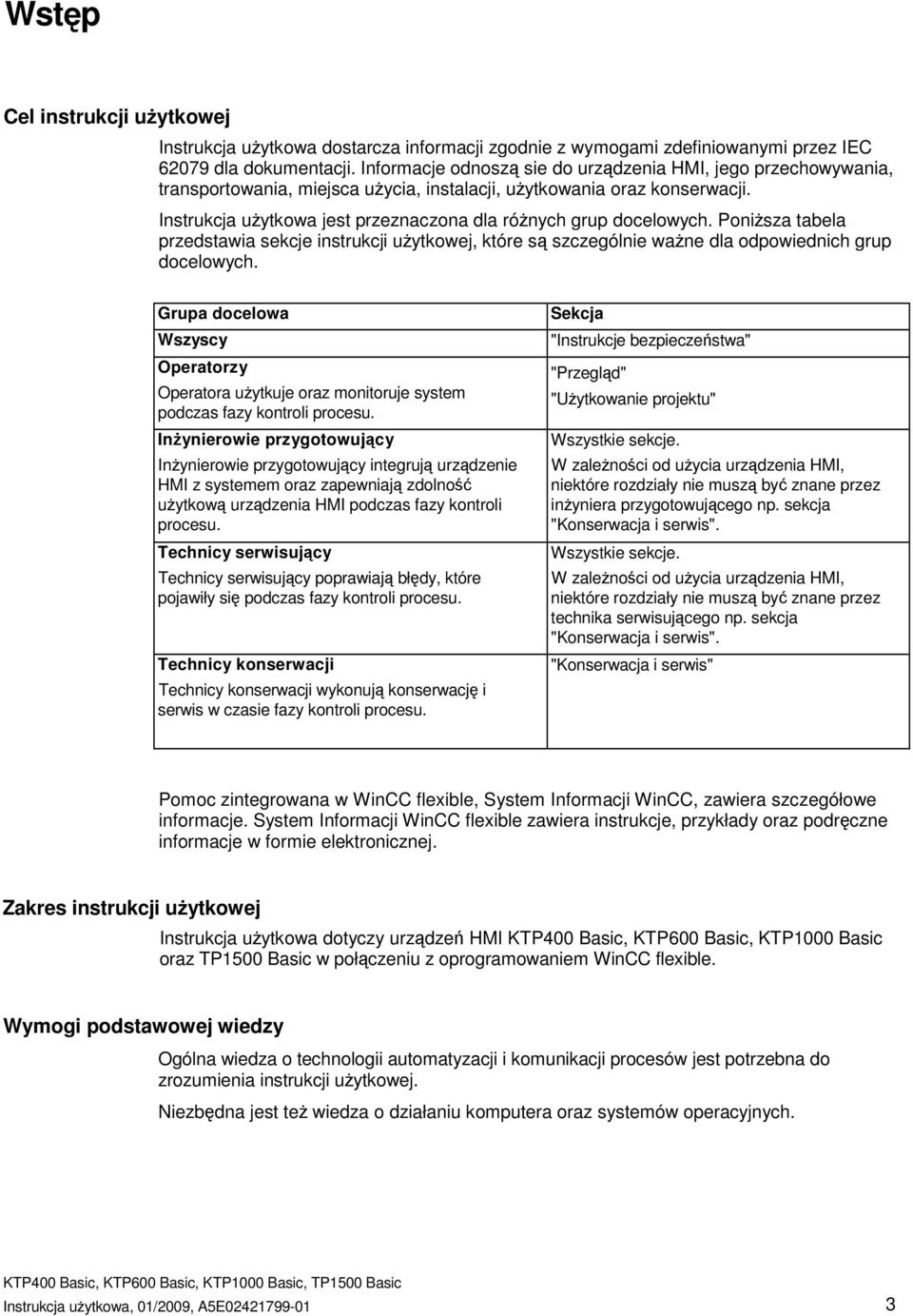 Ponisza tabela przedstawia sekcje instrukcji uytkowej, które s szczególnie wane dla odpowiednich grup docelowych.