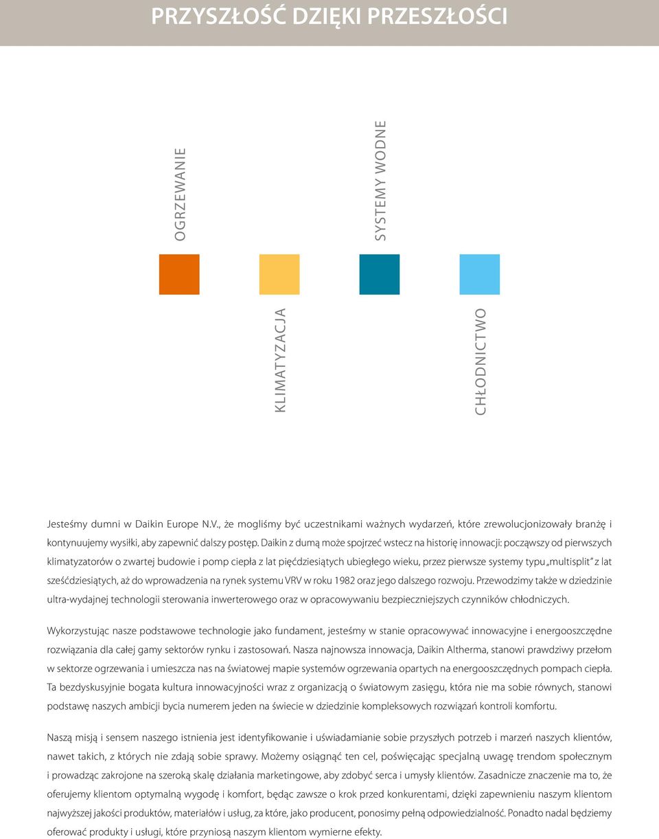 Daikin z dumą może spojrzeć wstecz na historię innowacji: począwszy od pierwszych klimatyzatorów o zwartej budowie i pomp ciepła z lat pięćdziesiątych ubiegłego wieku, przez pierwsze systemy typu