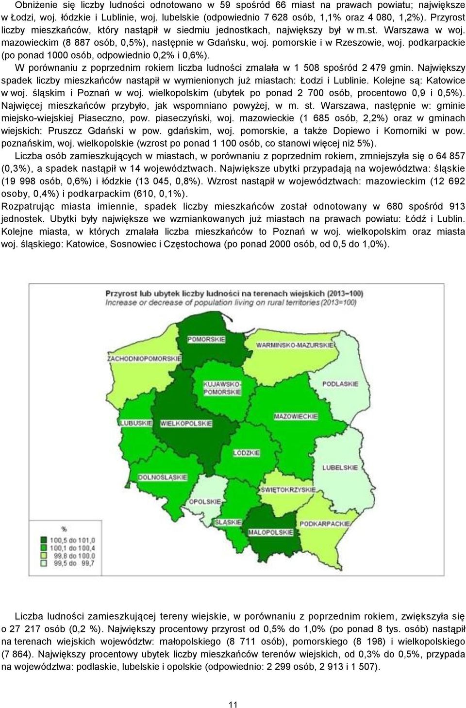 podkarpackie (po ponad 1000 osób, odpowiednio 0,2% i 0,6%). W porównaniu z poprzednim rokiem liczba zmalała w 1 508 spośród 2 479 gmin.