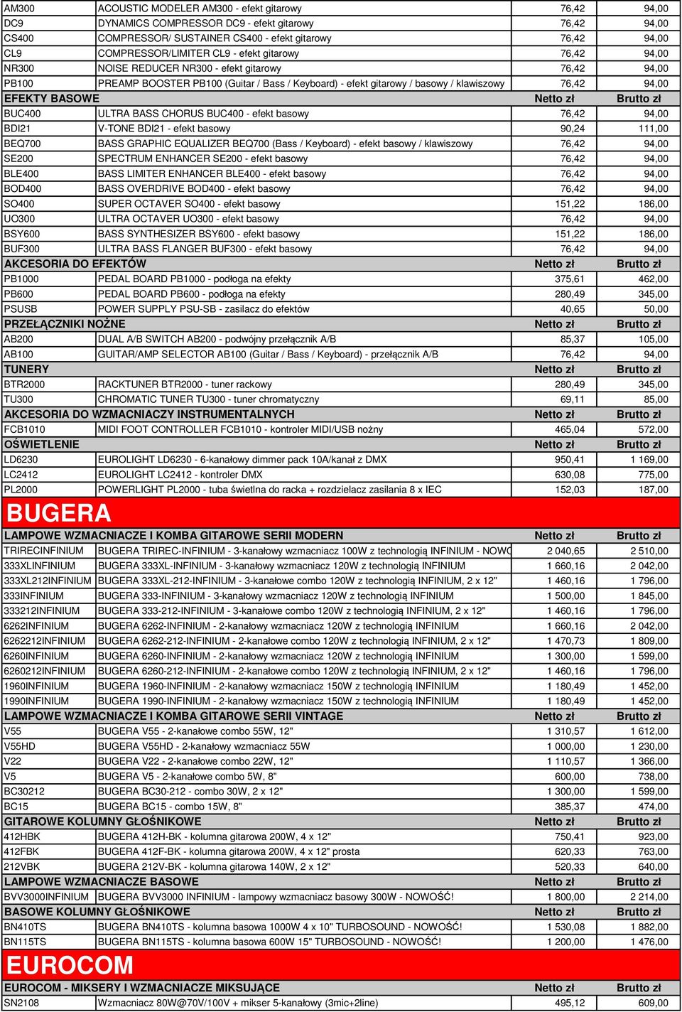 76,42 94,00 EFEKTY BASOWE Netto z Brutto z BUC400 ULTRA BASS CHORUS BUC400 - efekt basowy 76,42 94,00 BDI21 V-TONE BDI21 - efekt basowy 90,24 111,00 BEQ700 BASS GRAPHIC EQUALIZER BEQ700 (Bass /